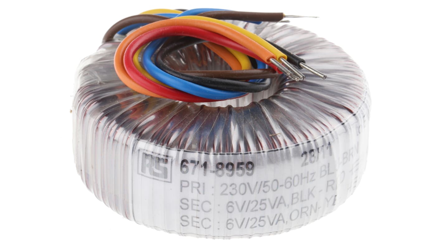 RS PRO 230V ac, 2 x 6V ac Toroidal Transformer, 50VA 2 Output