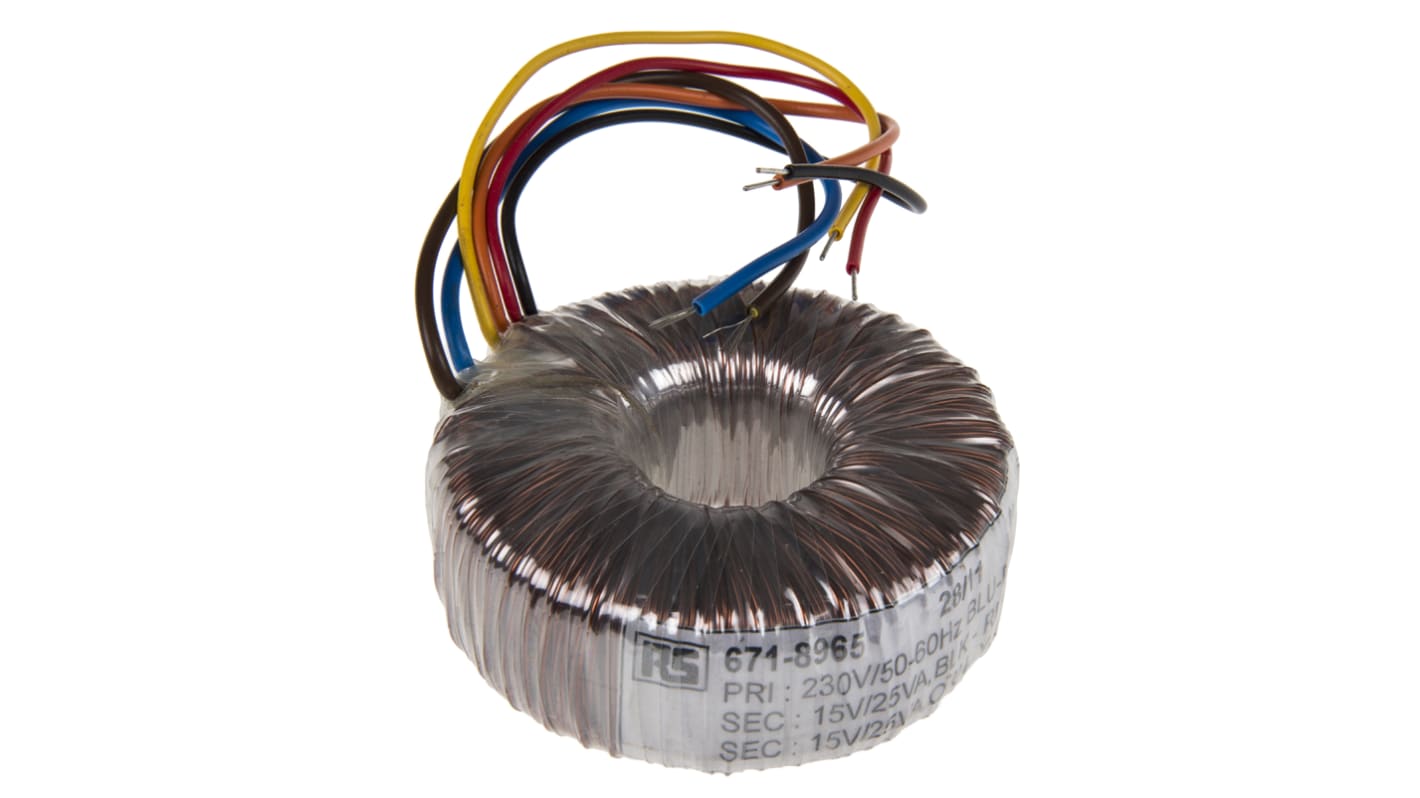 RS PRO 230V ac, 2 x 15V ac Toroidal Transformer, 50VA 2 Output