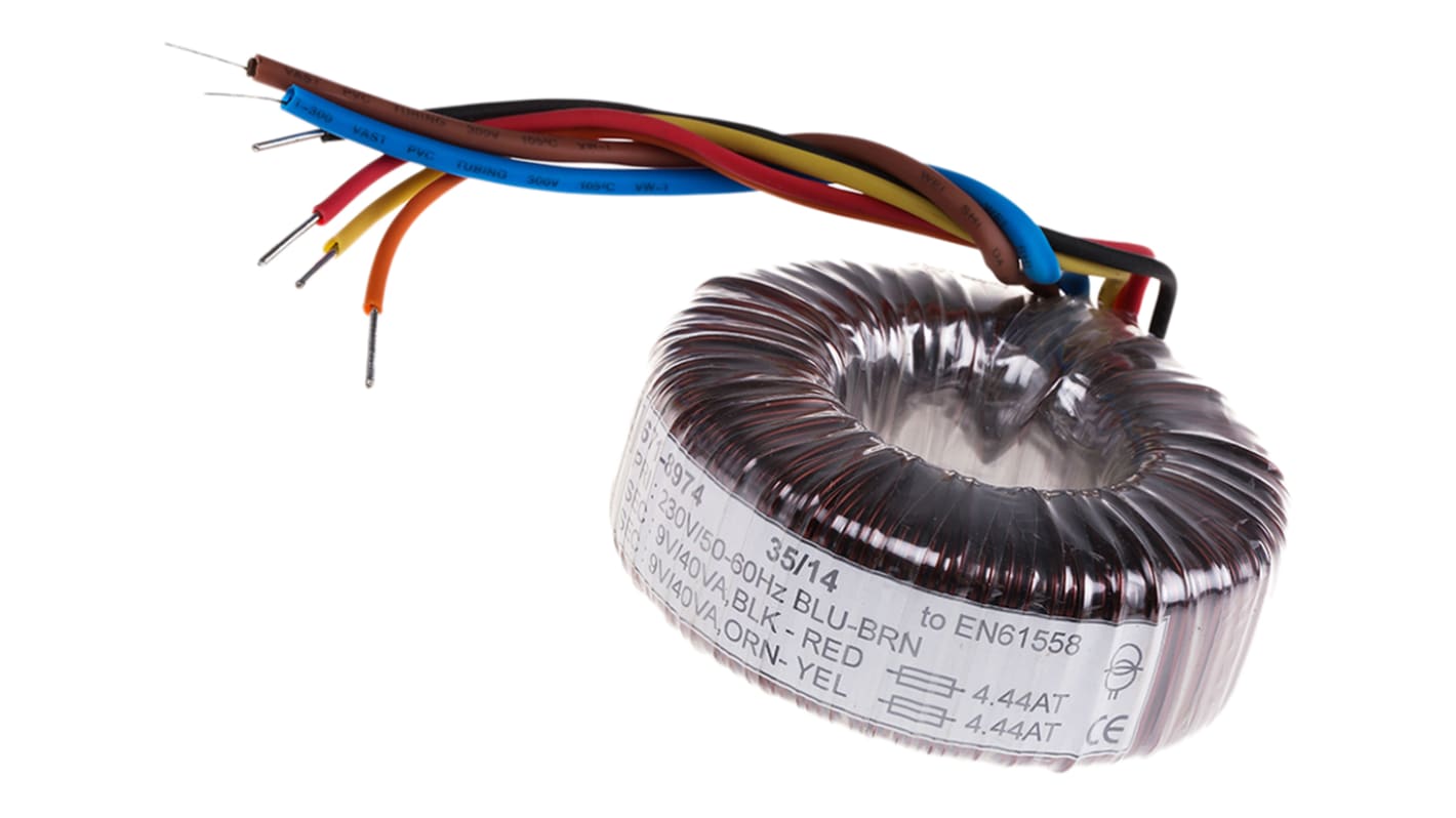 RS PRO 230V ac, 2 x 9V ac Toroidal Transformer, 80VA 2 Output