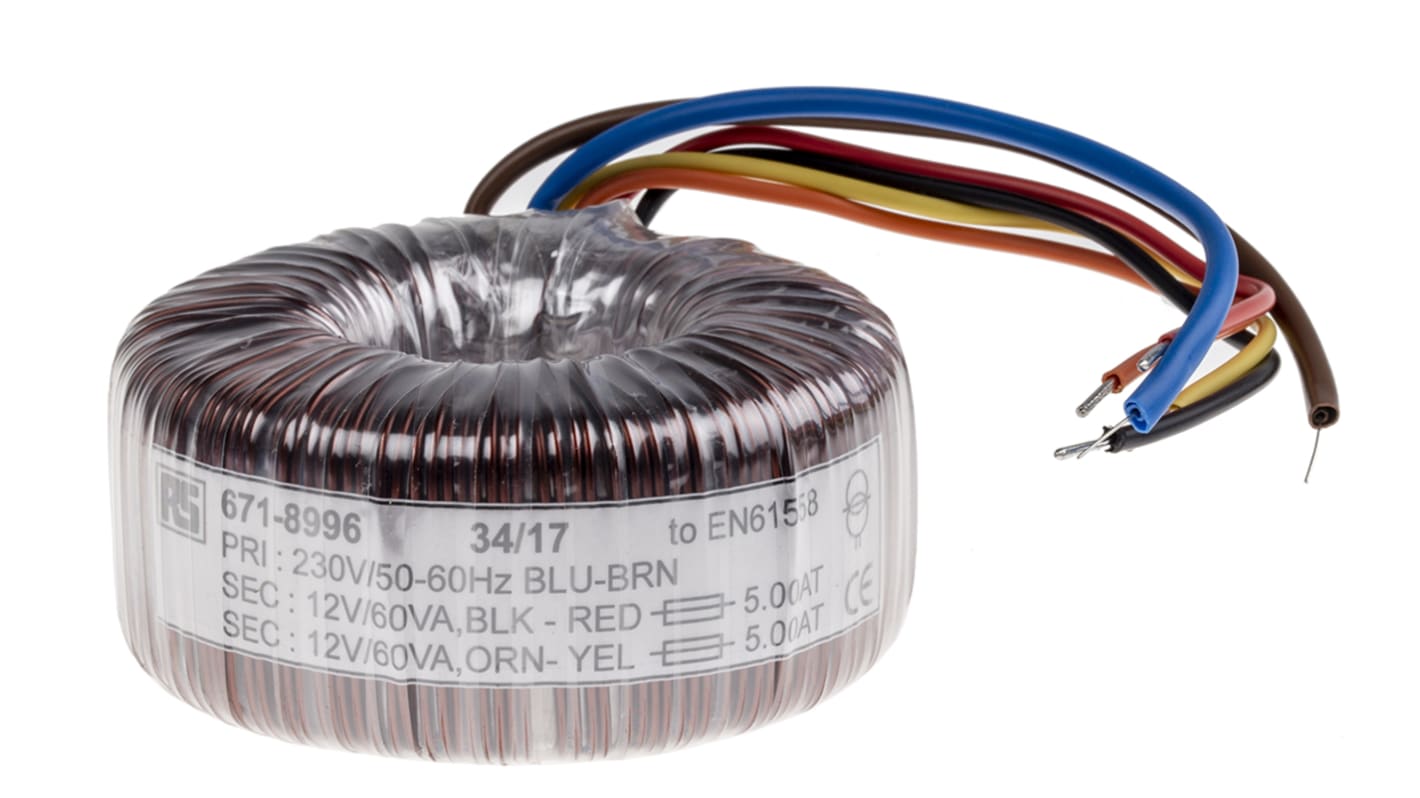 RS PRO トロイダルトランス,1次：230V ac,2次：2 x 12V ac,電力：120VA