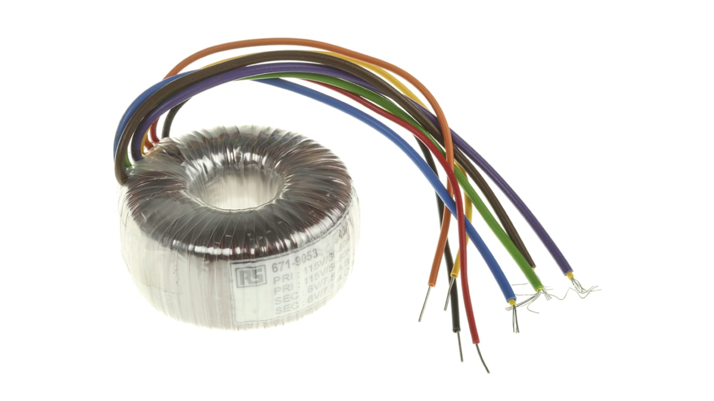 RS PRO 115 V ac, 230 V ac, 2 x 6V ac Toroidal Transformer, 15VA 2 Output