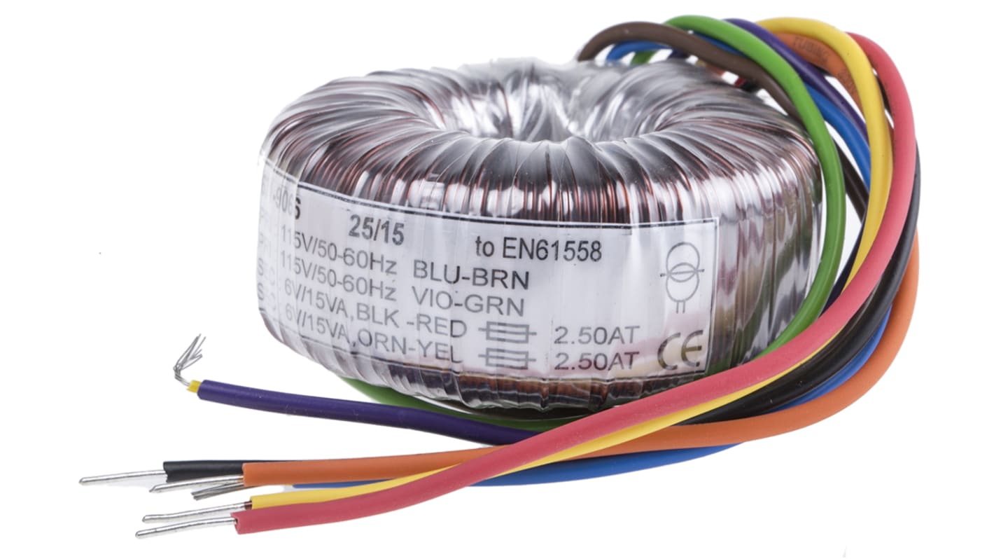 RS PRO 115 V ac, 230 V ac, 2 x 6V ac Toroidal Transformer, 30VA 2 Output