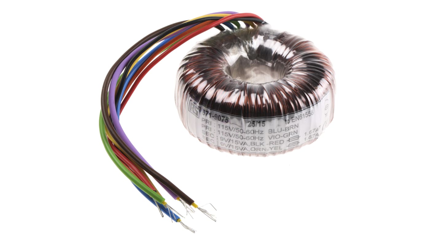 RS PRO 115 V ac, 230 V ac, 2 x 9V ac Toroidal Transformer, 30VA 2 Output