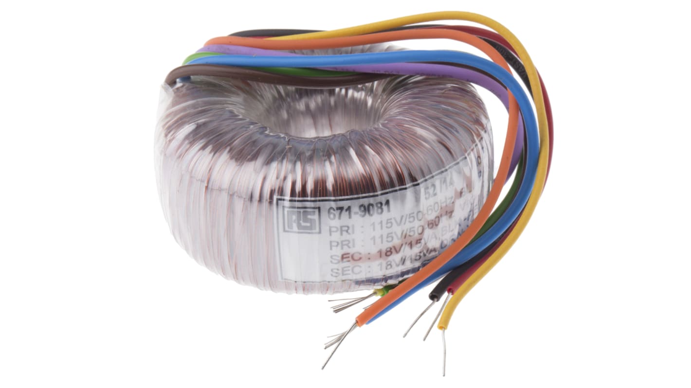Transformador toroidal RS PRO, Tensión 2 x 18V ac, Potencia 30VA, 2 salidas