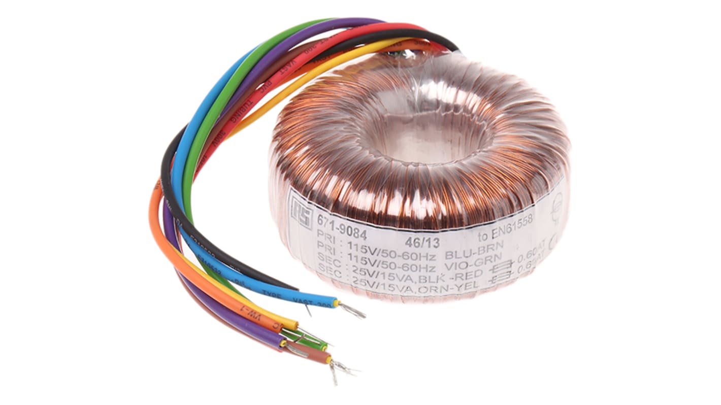 RS PRO 115 V ac, 230 V ac, 2 x 25V ac Toroidal Transformer, 30VA 2 Output