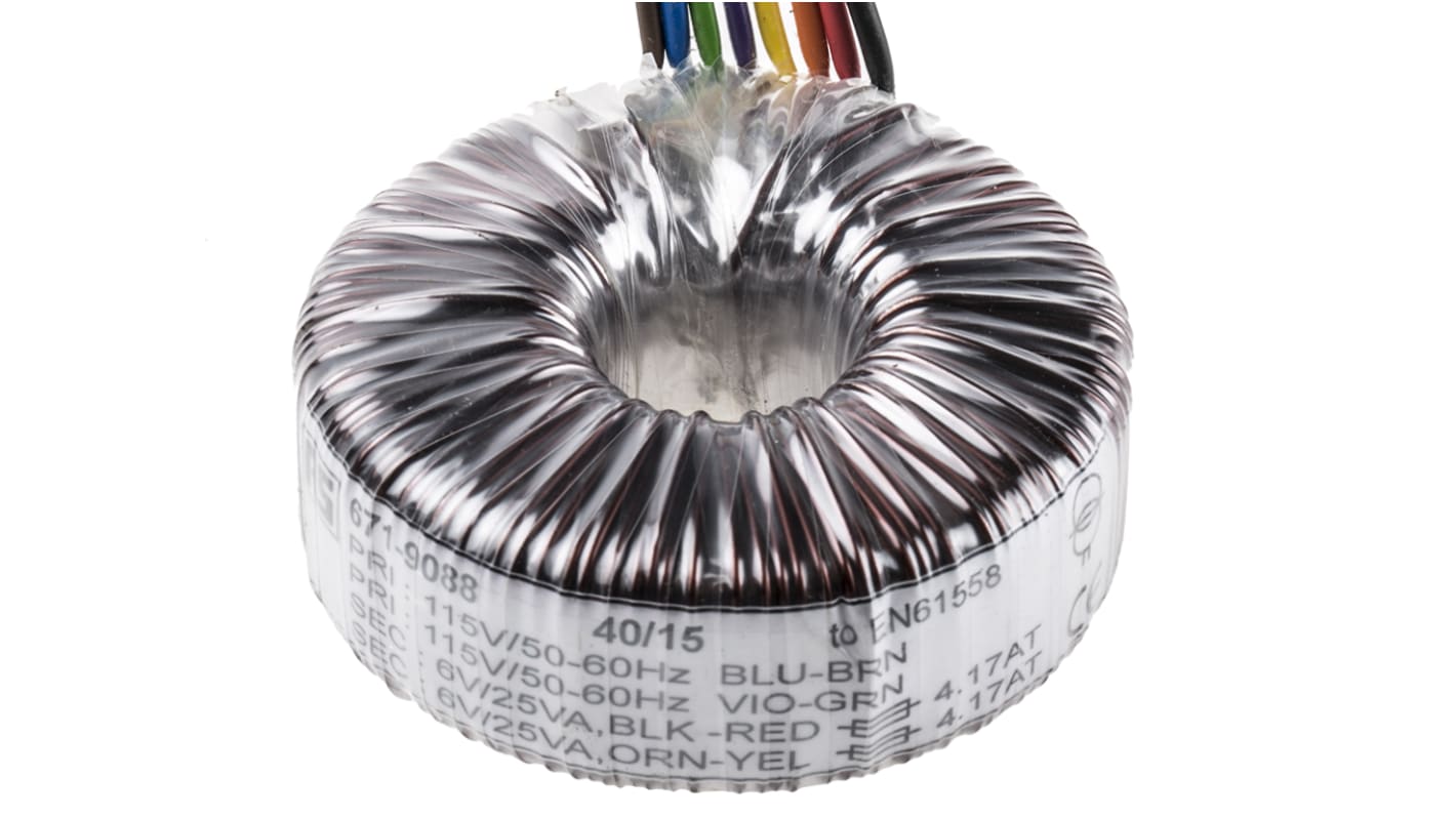 RS PRO 115 V ac, 230 V ac, 2 x 6V ac Toroidal Transformer, 50VA 2 Output