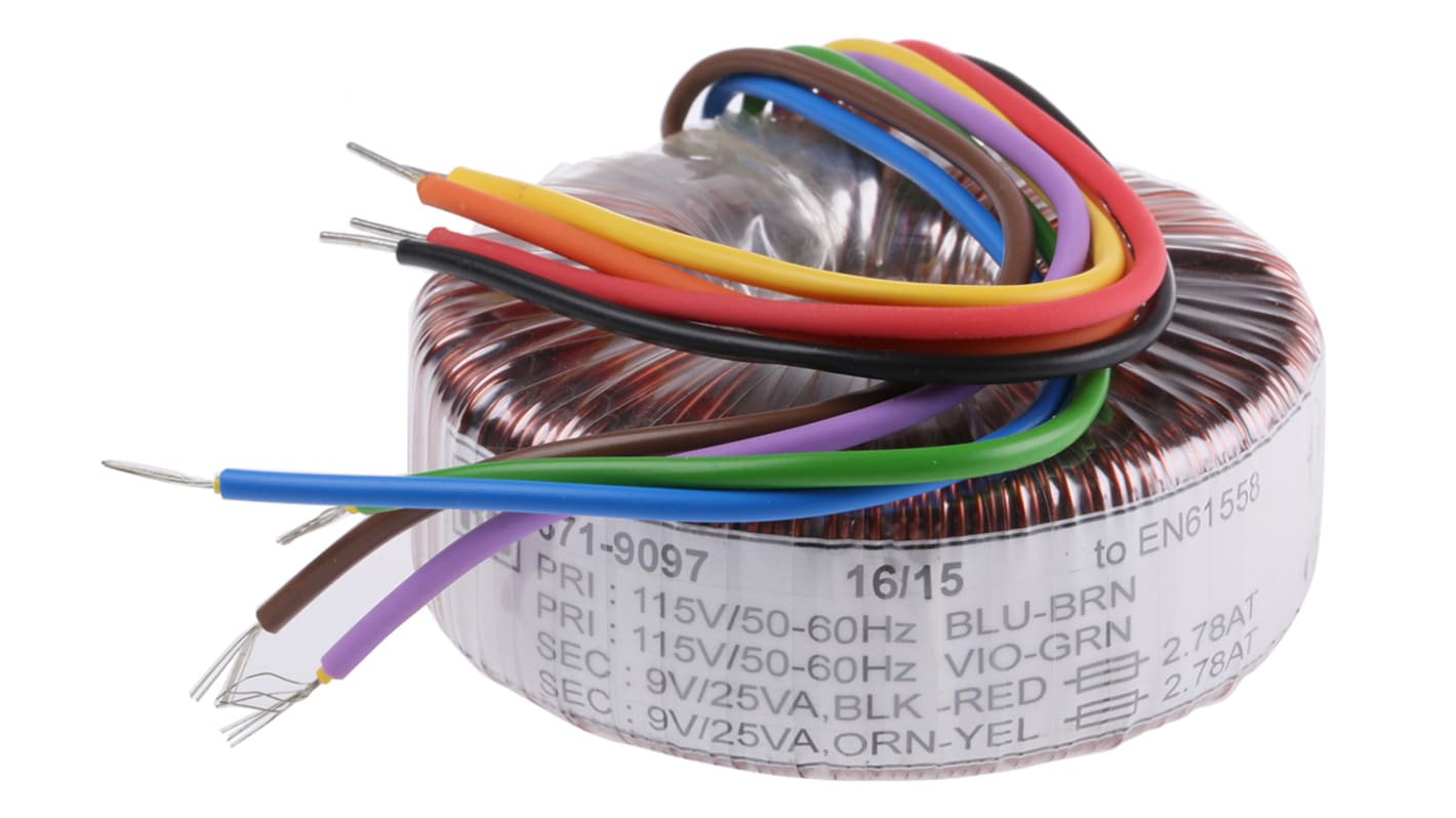 RS PRO 115 V ac, 230 V ac, 2 x 9V ac Toroidal Transformer, 50VA 2 Output