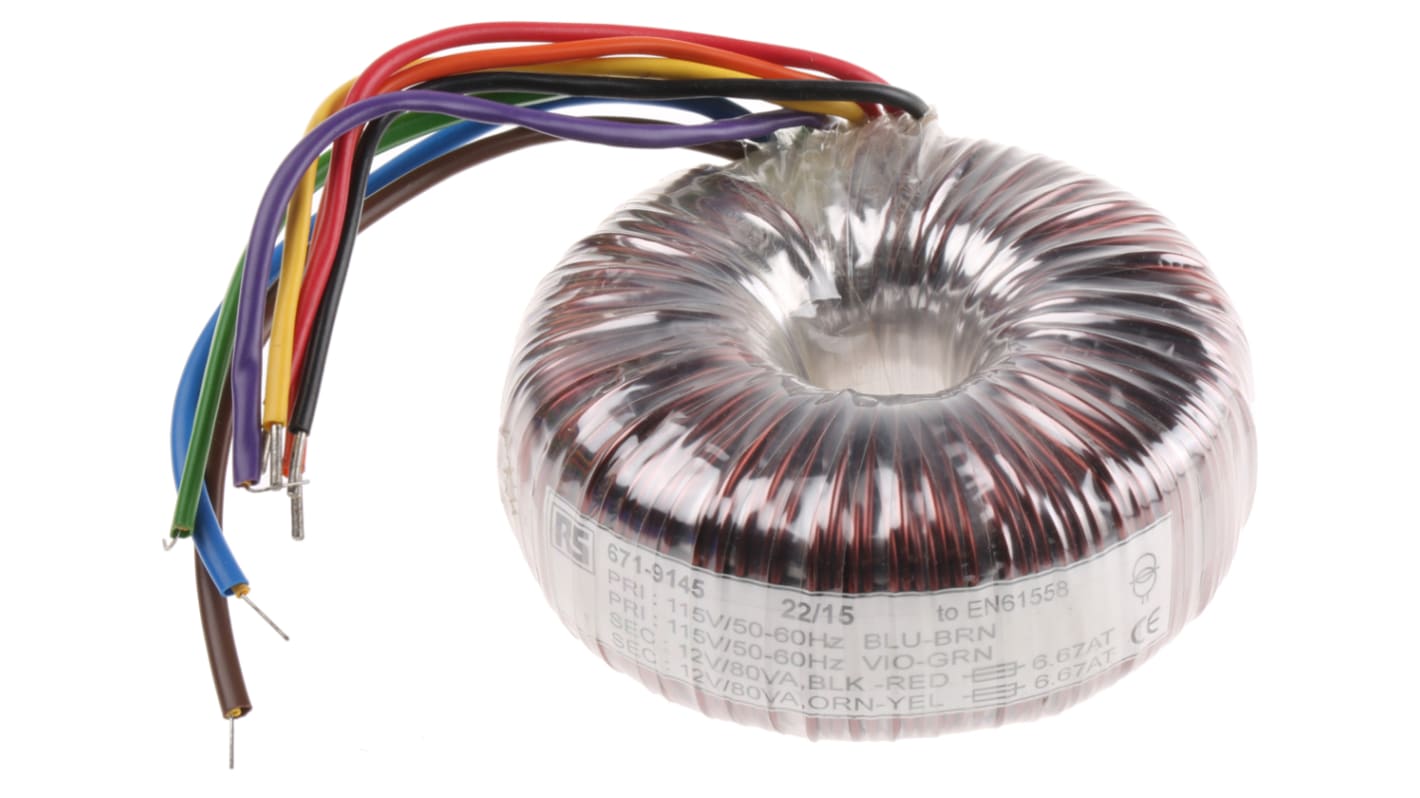 RS PRO 115 V ac, 230 V ac, 2 x 12V ac Toroidal Transformer, 160VA 2 Output