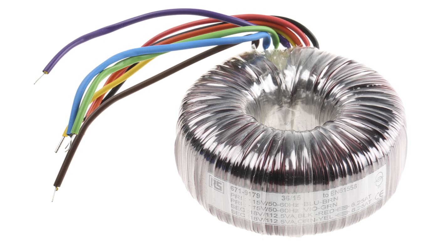 RS PRO 环形变压器, 225VA, 初级115 V ac, 230 V ac, 次级2 x 18V 交流, 6.25A, 2输出, Φ120mm