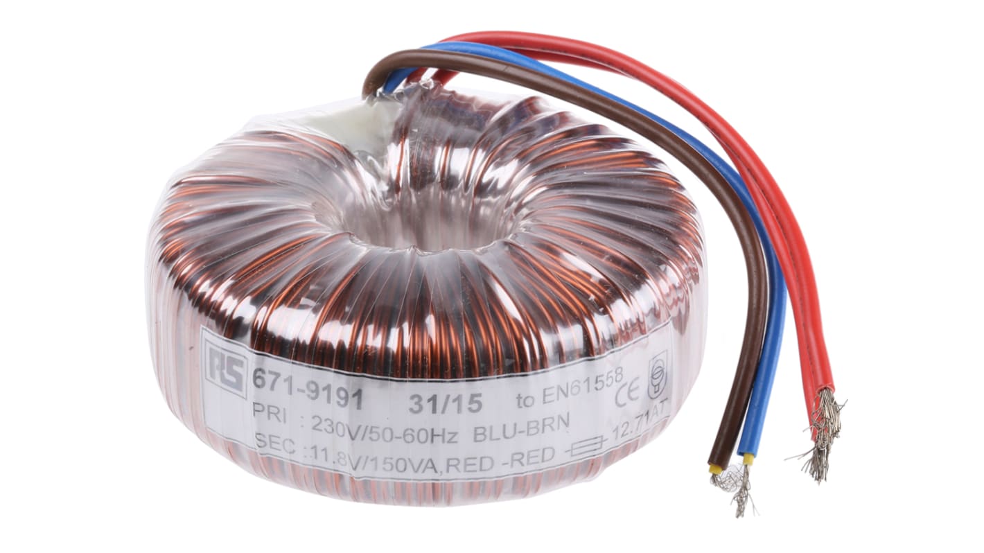 RS PRO 230V ac, 11.8V ac Toroidal Transformer, 150VA 2 Output