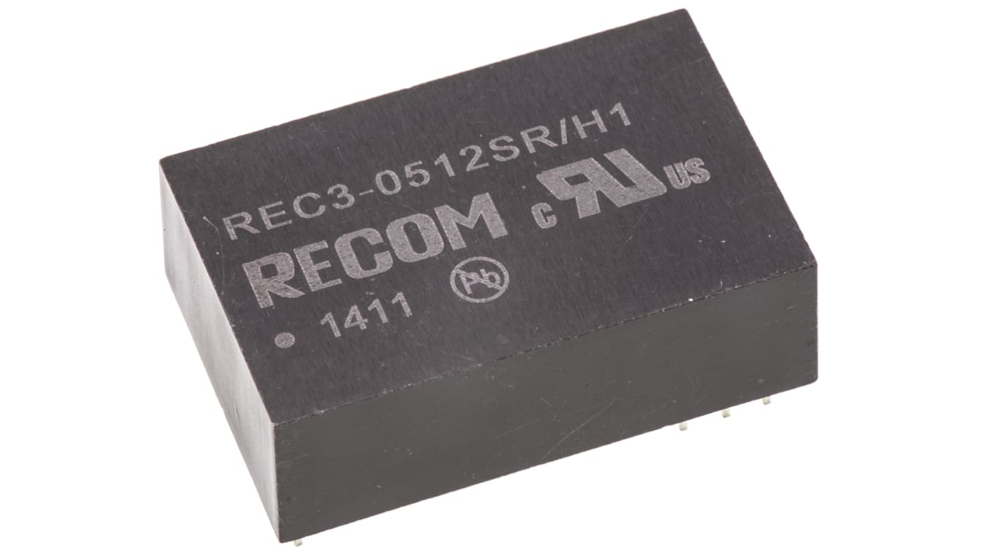 Recom DC-DC átalakító, KI: 12V dc, 250mA / 3W, BE: 4,25 → 5,75 V DC