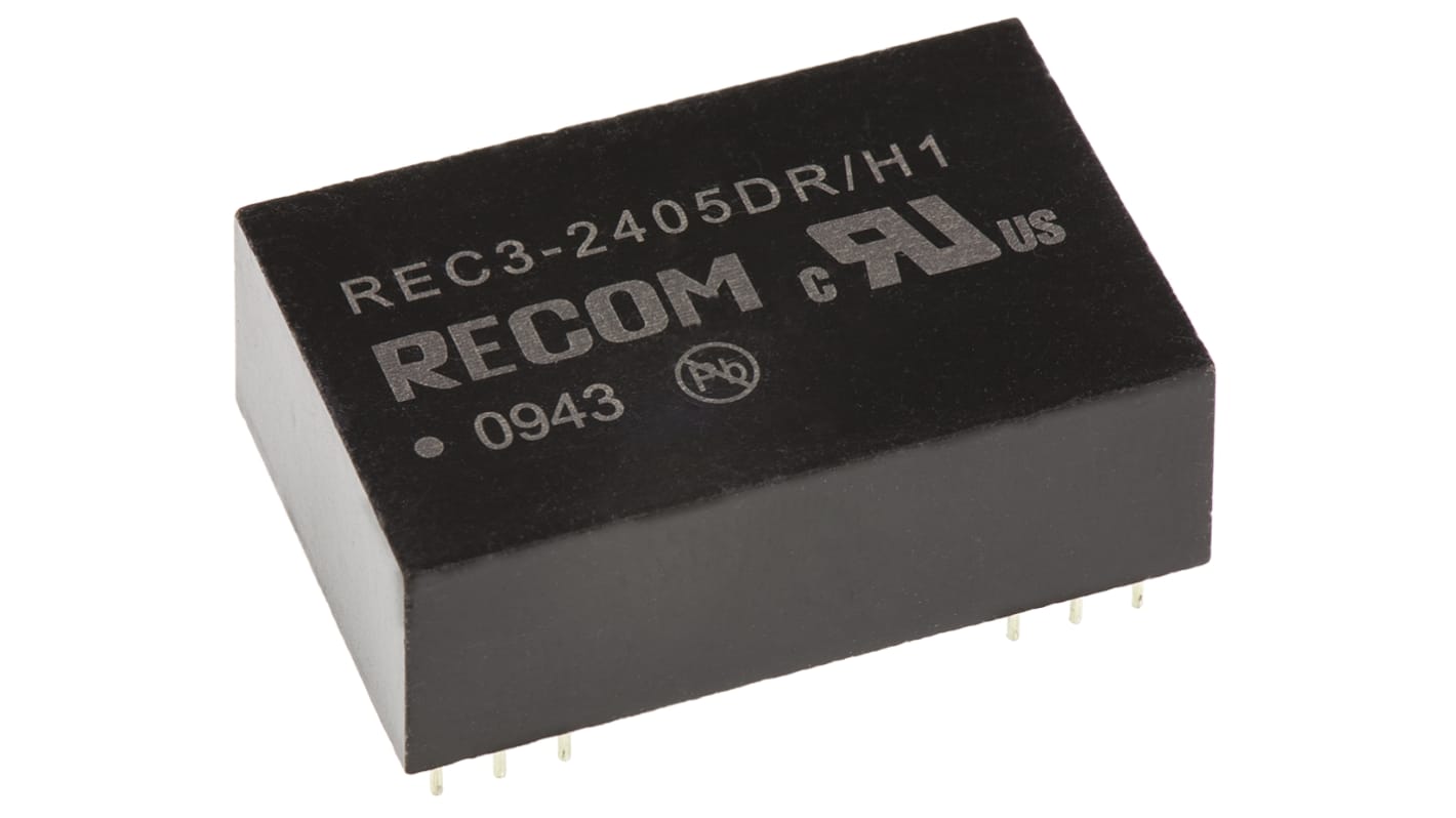 Recom REC3 DC/DC-Wandler 3W 24 V dc IN, ±5V dc OUT / ±300mA Durchsteckmontage 500V ac isoliert