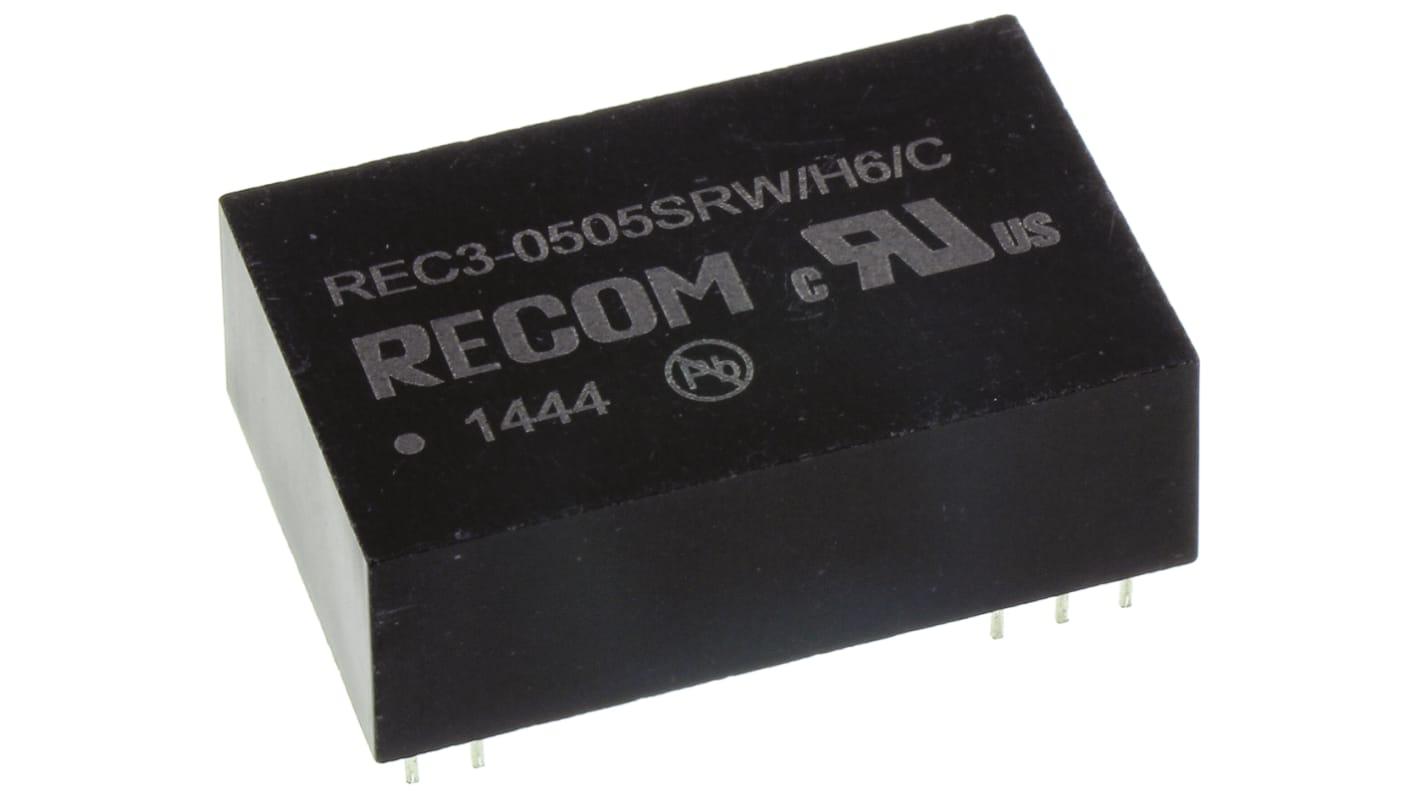 Recom REC3 DC/DC-Wandler 3W 5 V dc IN, 5V dc OUT / 600mA Durchsteckmontage 3kV ac isoliert