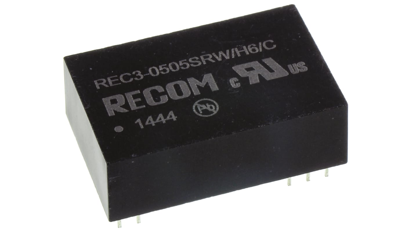 Recom REC3 DC-DC Converter, 5V dc/ 600mA Output, 4.5 → 9 V dc Input, 3W, Through Hole, +80°C Max Temp -40°C Min