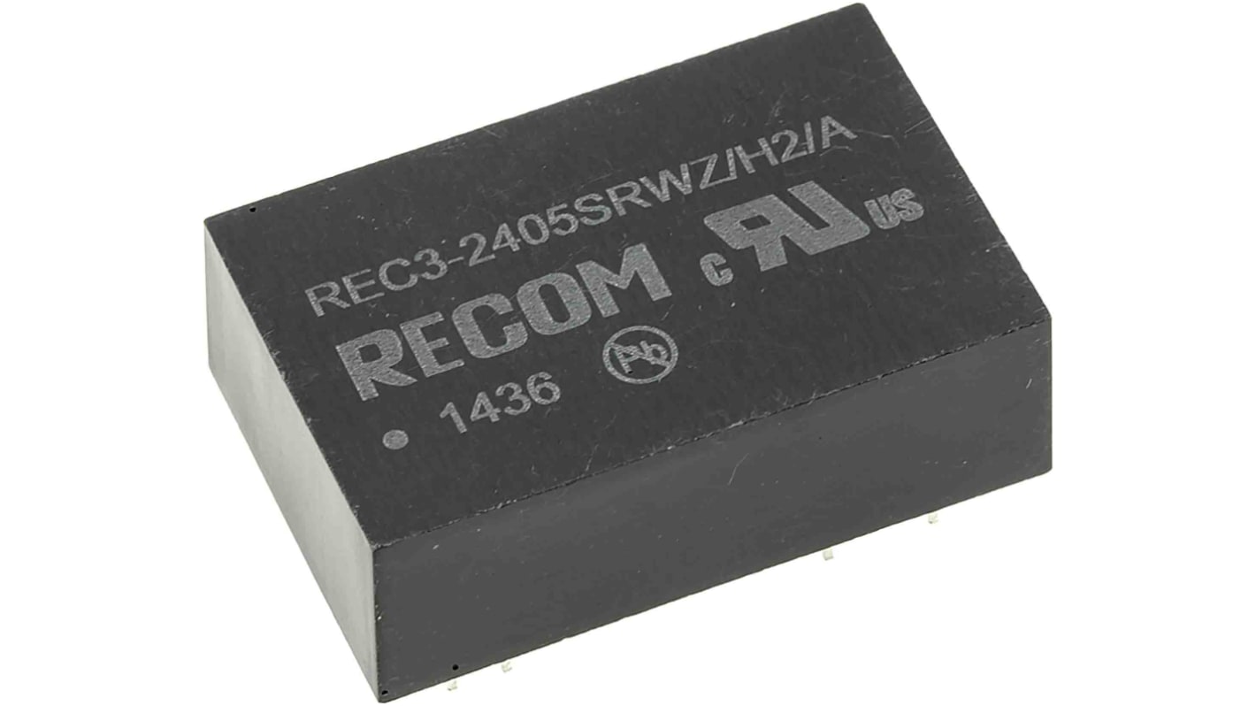 Recom REC3 DC/DC-Wandler 3W 24 V dc IN, 5V dc OUT / 600mA Durchsteckmontage 1kV ac isoliert