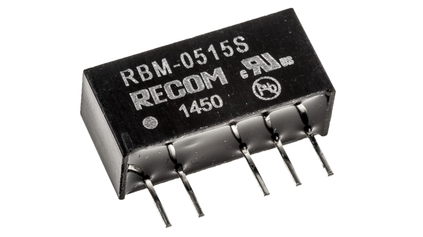 Recom RBM DC/DC-Wandler 1W 5 V dc IN, 15V dc OUT / 66mA Durchsteckmontage 3kV dc isoliert