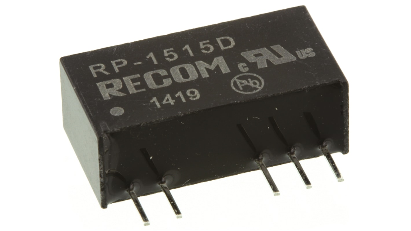 Recom RP DC-DC Converter, ±15V dc/ ±33mA Output, 13.5 → 16.5 V dc Input, 1W, Through Hole, +85°C Max Temp -40°C