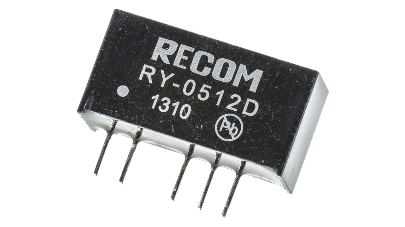 Recom RY DC-DC Converter, ±12V dc/ ±42mA Output, 4.75 → 5.25 V dc Input, 1W, Through Hole, +70°C Max Temp -40°C