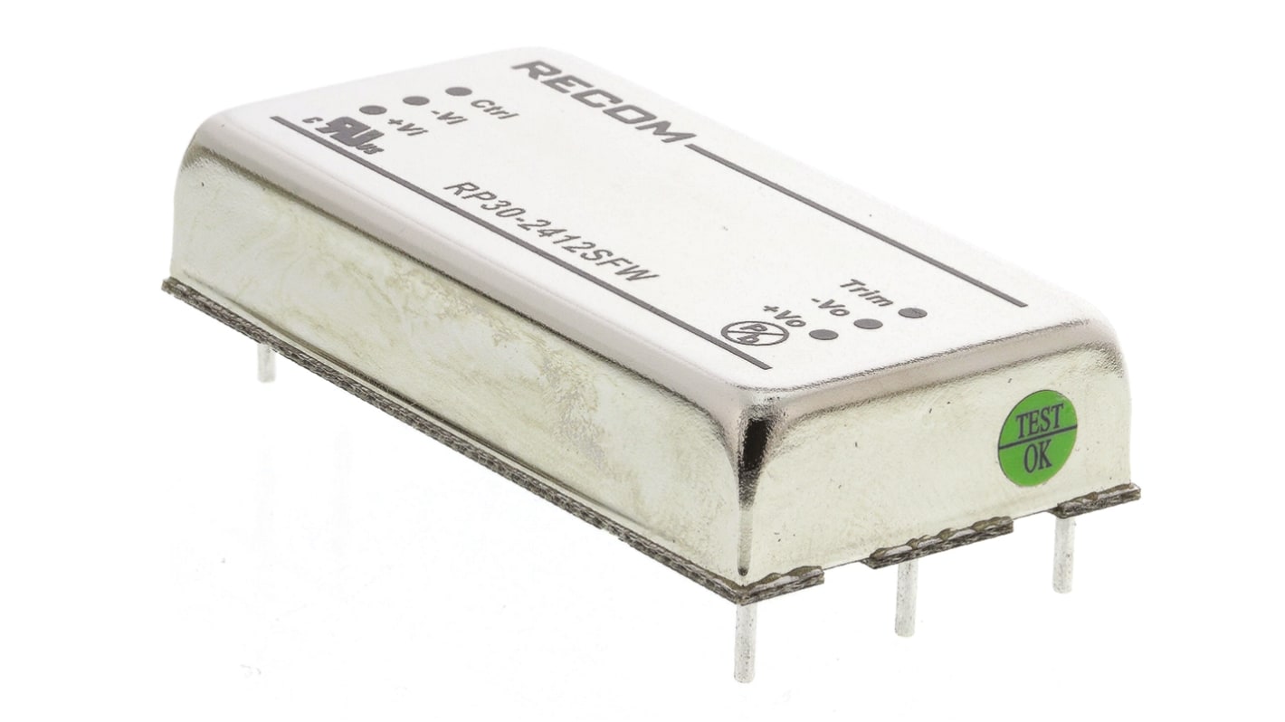 Recom RP30-FW DC-DC Converter, 12V dc/ 2.5A Output, 9 → 36 V dc Input, 30W, Through Hole, +85°C Max Temp -40°C