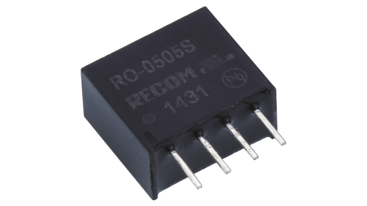 Recom RO DC-DC Converter, 5V dc/ 200mA Output, 4.5 → 5.5 V dc Input, 1W, Through Hole, +85°C Max Temp -40°C Min