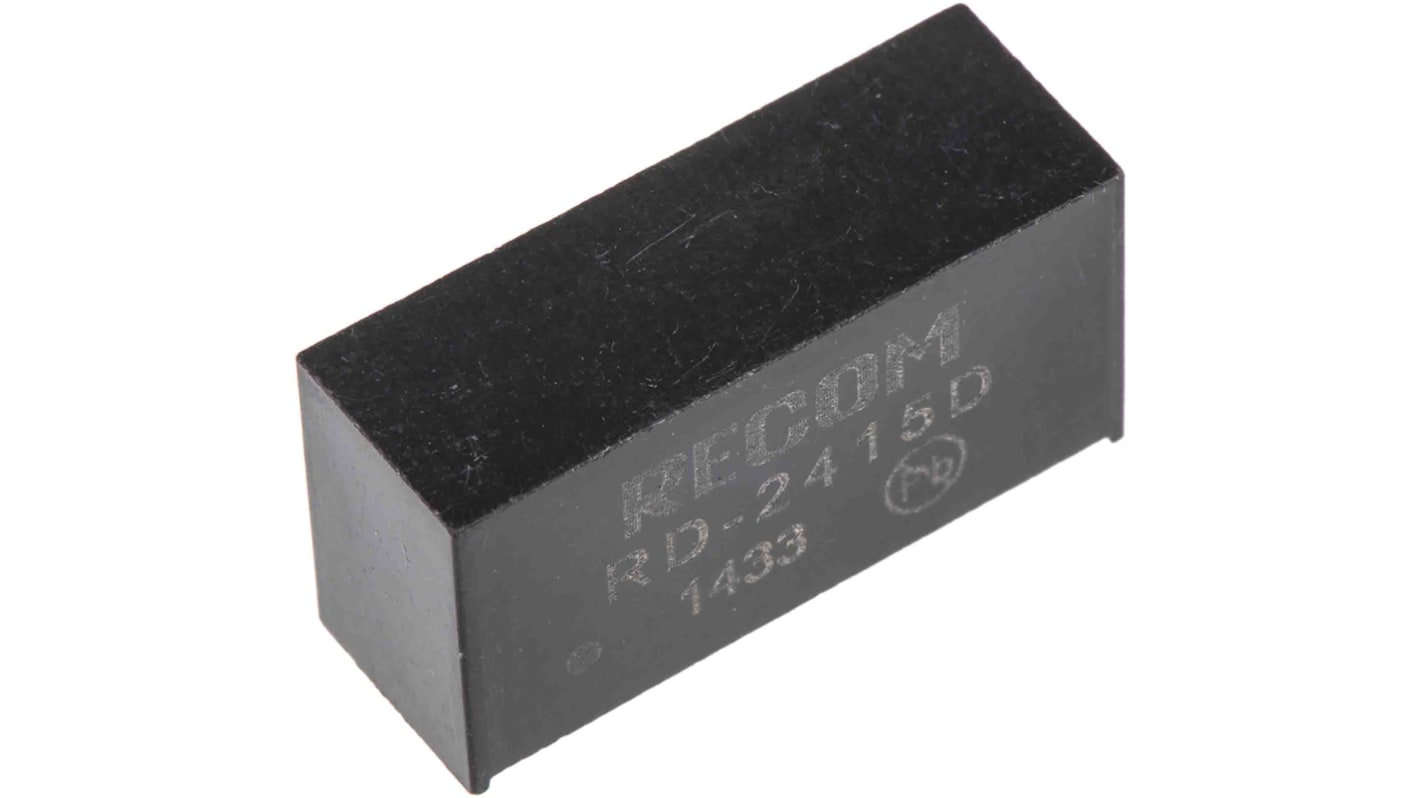 Recom RD DC-DC Converter, ±15V dc/ ±66mA Output, 21.6 → 26.4 V dc Input, 2W, Through Hole, +85°C Max Temp -40°C