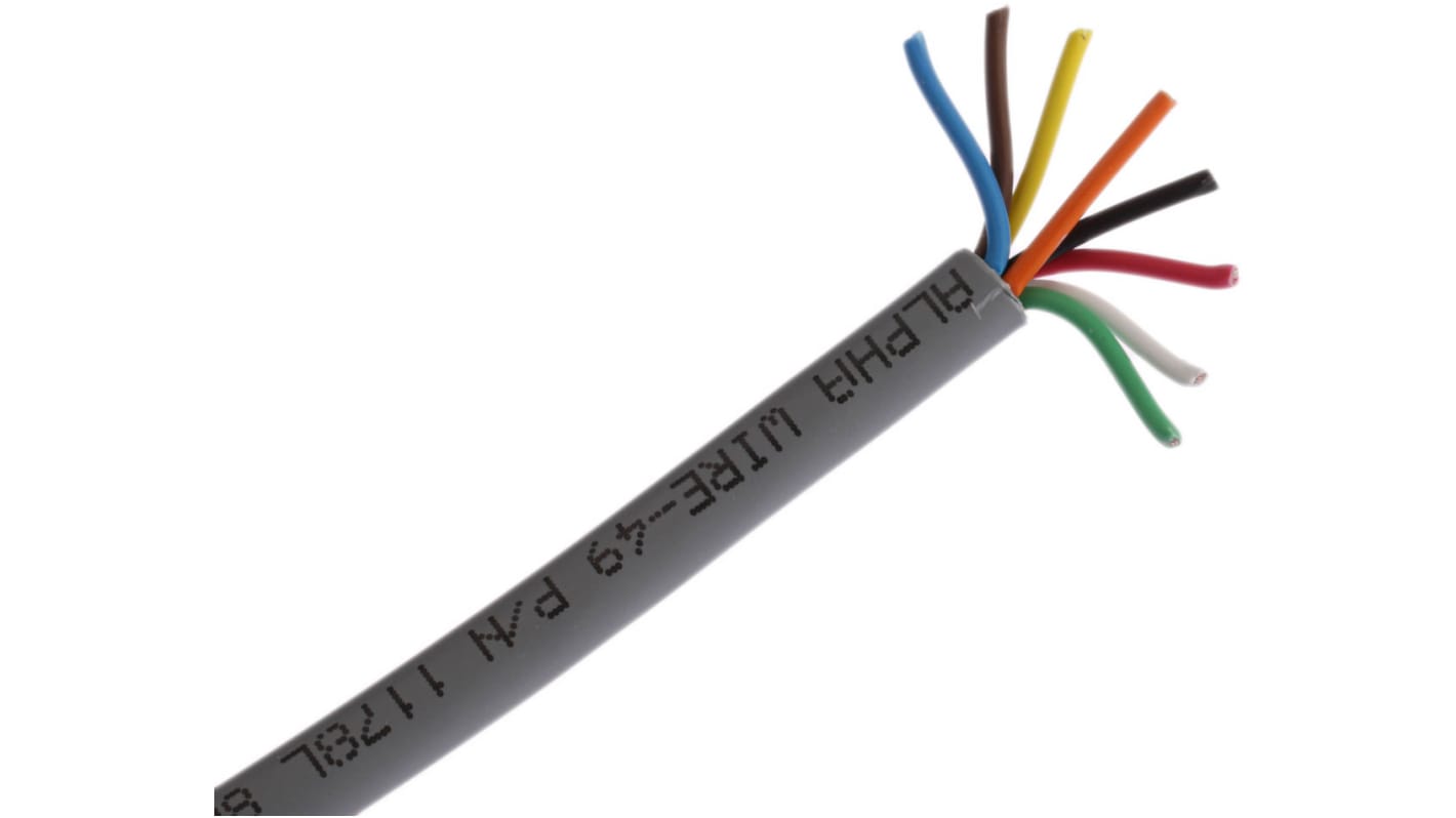 Alpha Wire Alpha Essentials LSZH Communication & Control Series Data Cable, 8 Cores, 0.35 mm², Unscreened, 22 AWG, 30m,