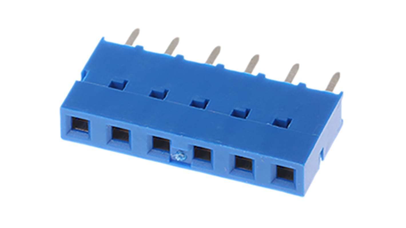 Conector hembra para PCB Amphenol ICC serie Dubox, de 6 vías en 1 fila, paso 2.54mm, 1 kV, 12A, Montaje en orificio