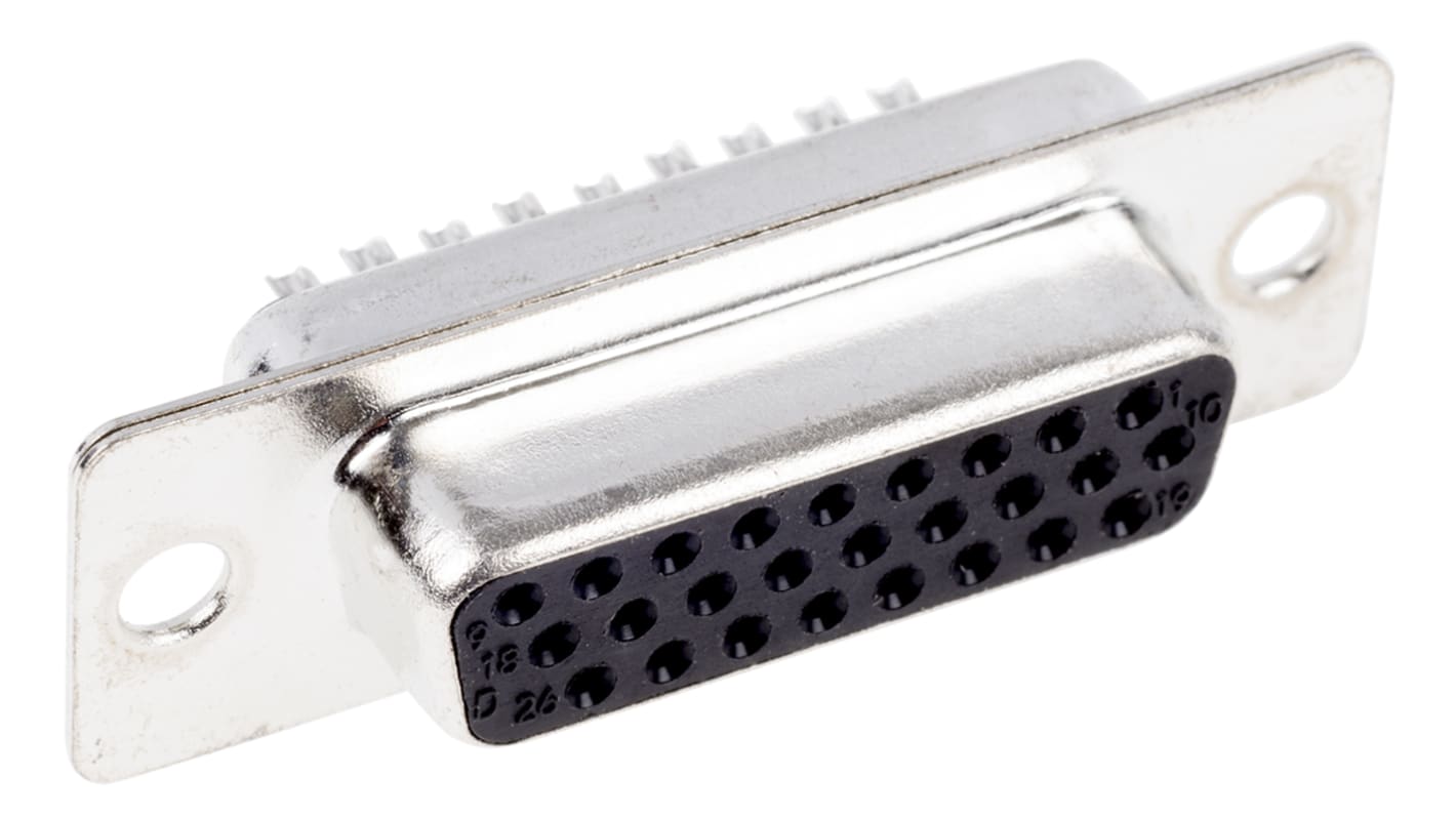 ASSMANN WSW 26针高密度D-Sub母座, 直向, 面板安装, 焊接端接, 250.0 v, 3A, A-HDF系列