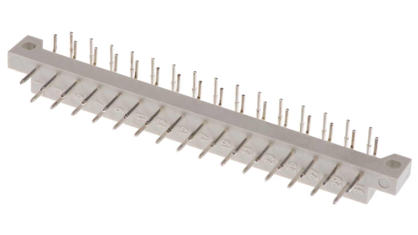 ASSMANN WSW 5mm Pitch 31 Way 2 Row Right Angle Male DIN 41617 Connector, Solder Termination, 2A