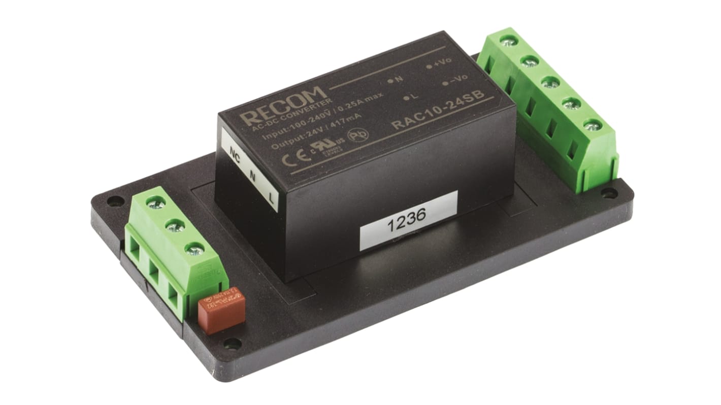 Recom Embedded Switch Mode Power Supply SMPS, RAC10-24SB-ST, 24V dc, 417mA, 10W, 1 Output, 90 → 264V ac Input