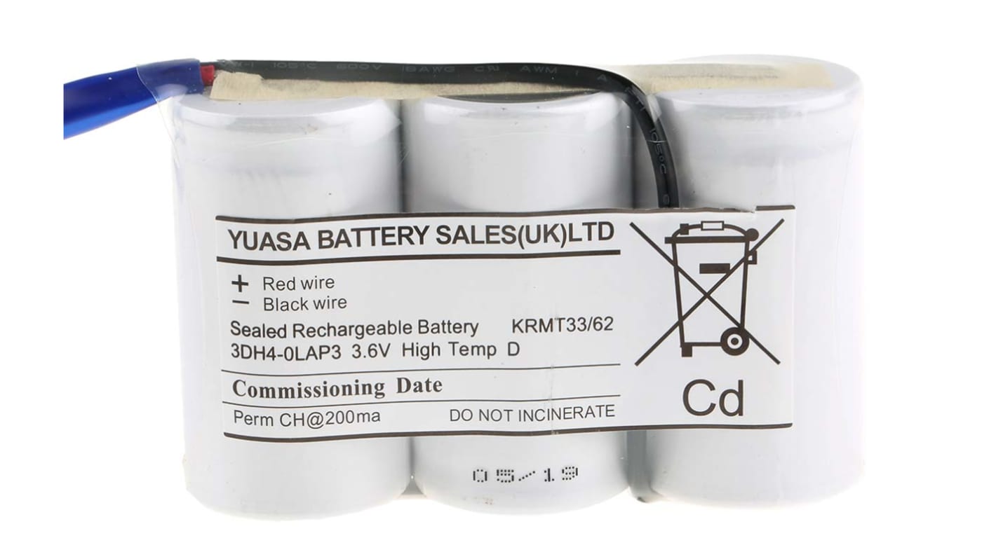 YU-Lite NiCd Yuasa 3.6V NiCd Genopladelig batteripakke AMP-stik Terminal, 3 celler, 4Ah