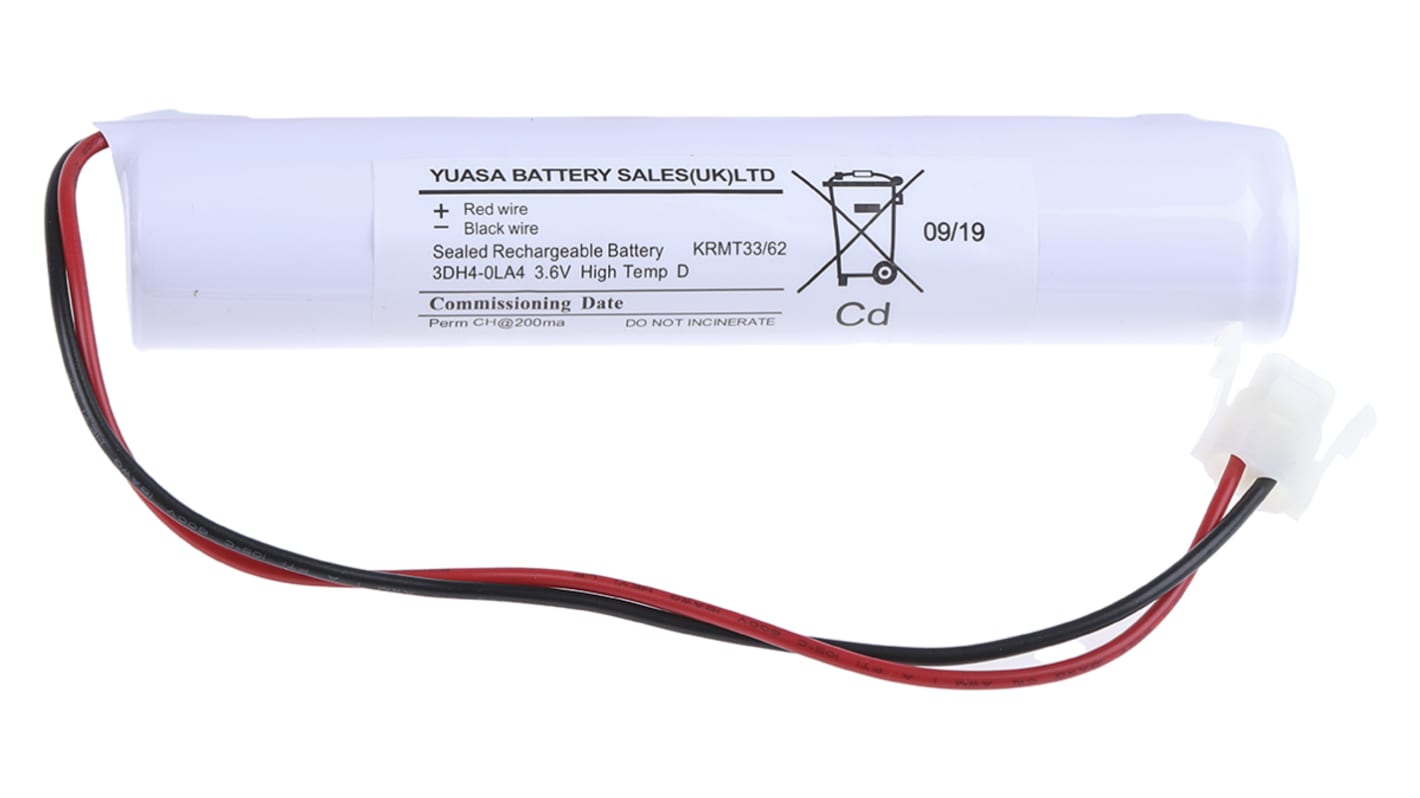 YU-Lite NiCd Yuasa 3.6V NiCd Genopladelig batteripakke AMP-stik Terminal, 3 celler, 4Ah