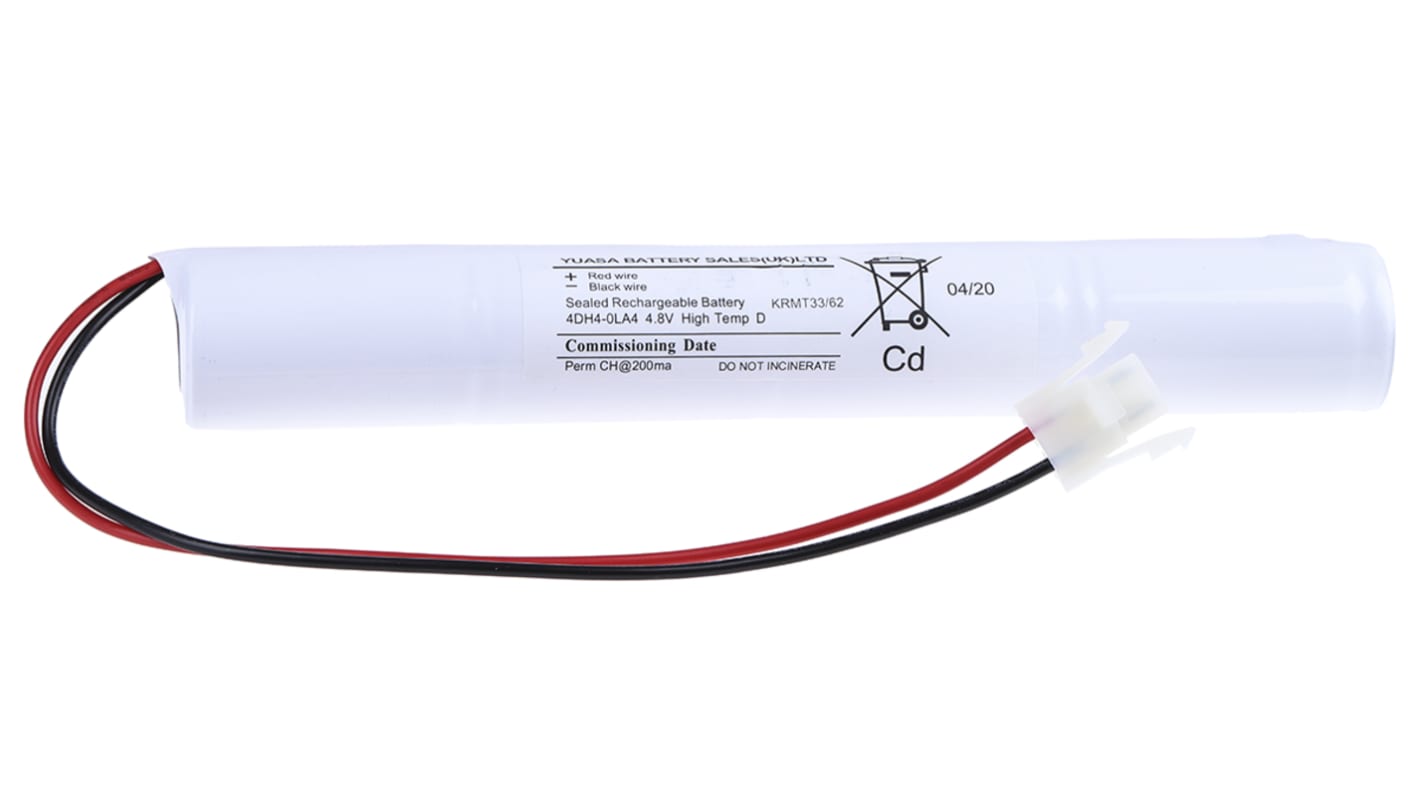 YU-Lite NiCd Yuasa 4.8V NiCd Genopladelig batteripakke AMP-stik Terminal, 4 celler, 4Ah