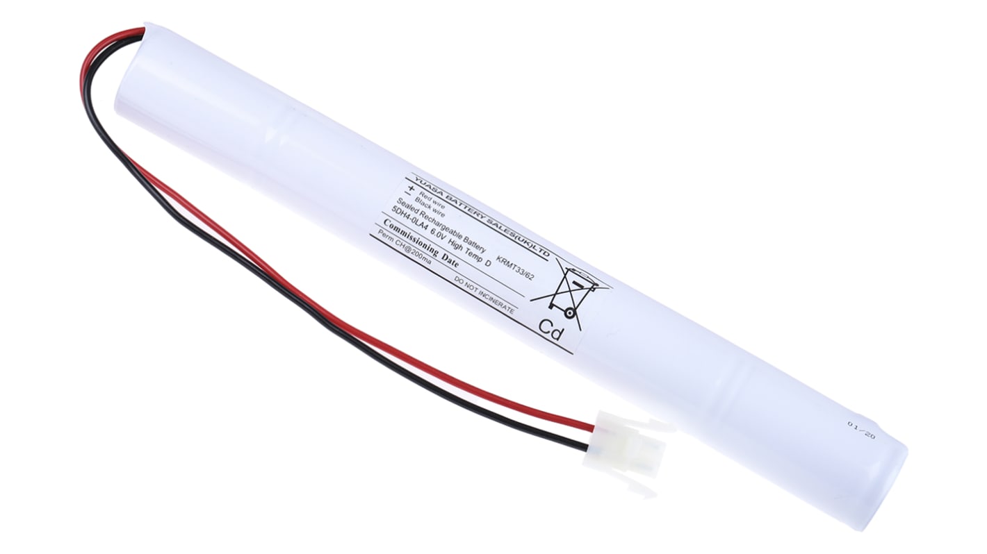 YU-Lite NiCd Yuasa 6V NiCd Genopladelig batteripakke AMP-stik Terminal, 5 celler, 4Ah