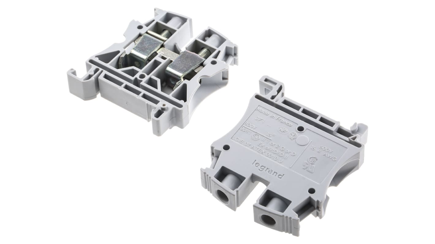 Bloc de jonction rail DIN Legrand 371, 16mm², A visser, Gris