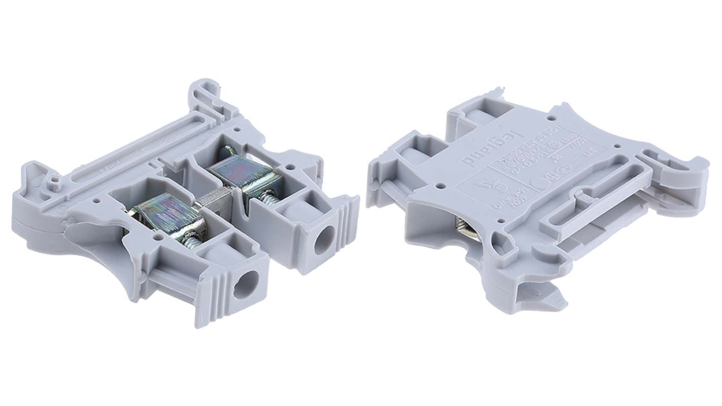 Legrand 371 Series Grey DIN Rail Terminal Block, 10mm², Single-Level, Screw Termination