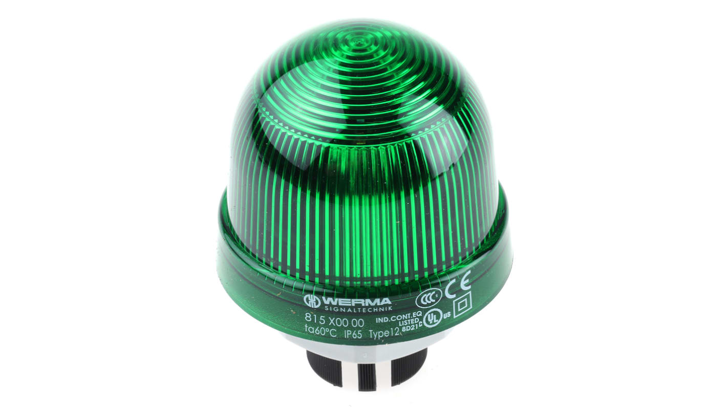 Werma EM 815 Series Green Steady Beacon, 12 → 240 V ac/dc, Panel Mount, Incandescent Bulb, IP65