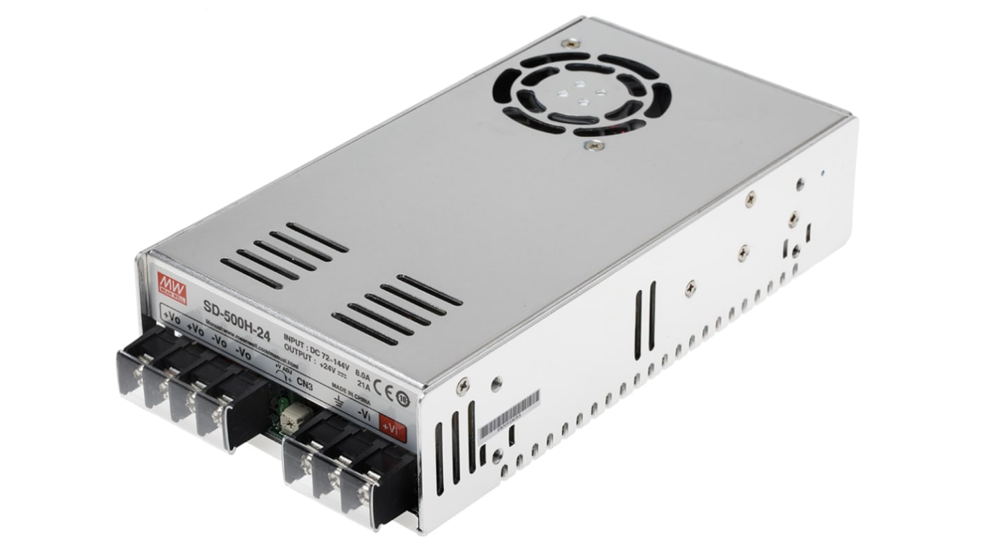 MEAN WELL DC-DC Converter, 24V dc/ 21A Output, 72 → 144 V dc Input, 500W, Chassis Mount, +60°C Max Temp -20°C