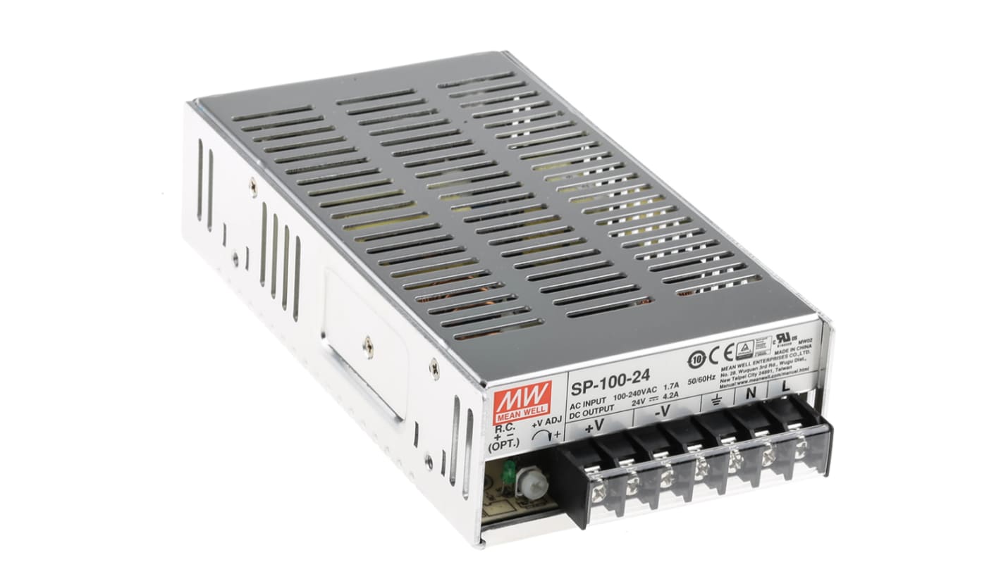 Mean Well Switching Power Supply, SP-100-24, 24V dc, 4.2A, 100.8W, 1 Output, 120 → 370 V dc, 85 → 264 V