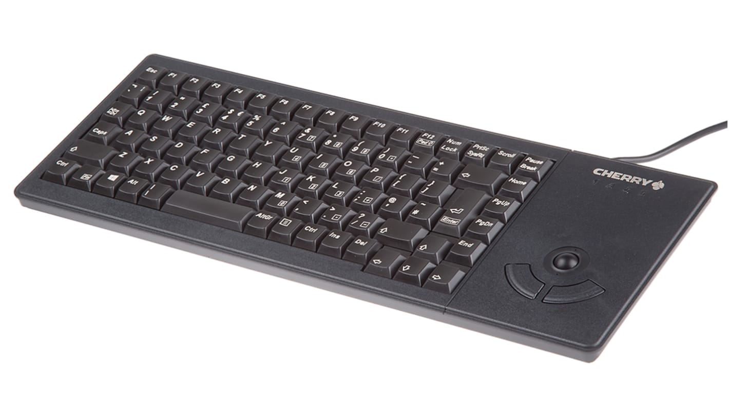 Cherry Wired USB Compact Trackball Keyboard, QWERTY (UK), Black