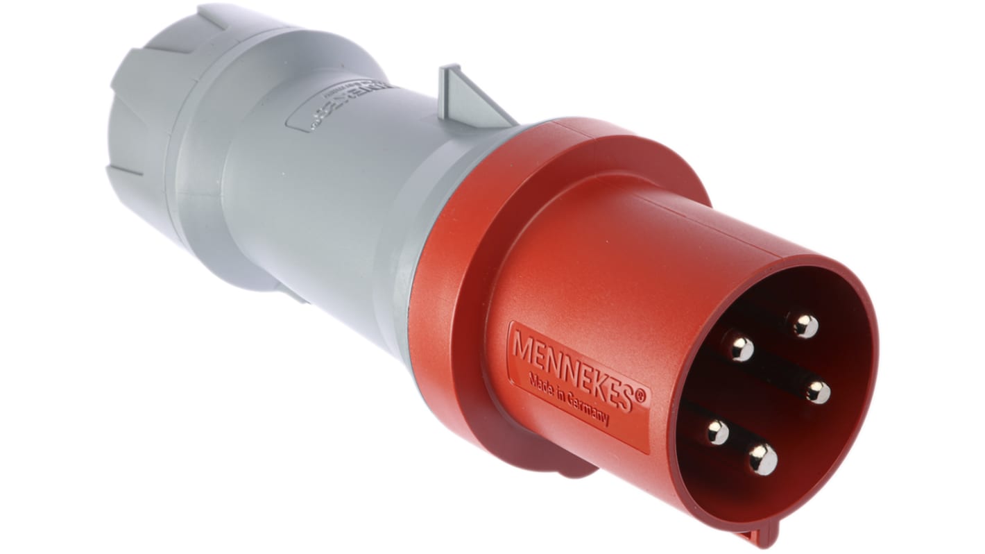MENNEKES, PowerTOP Plus IP44 Red Cable Mount 3P + N + E Industrial Power Plug, Rated At 63A, 400 V