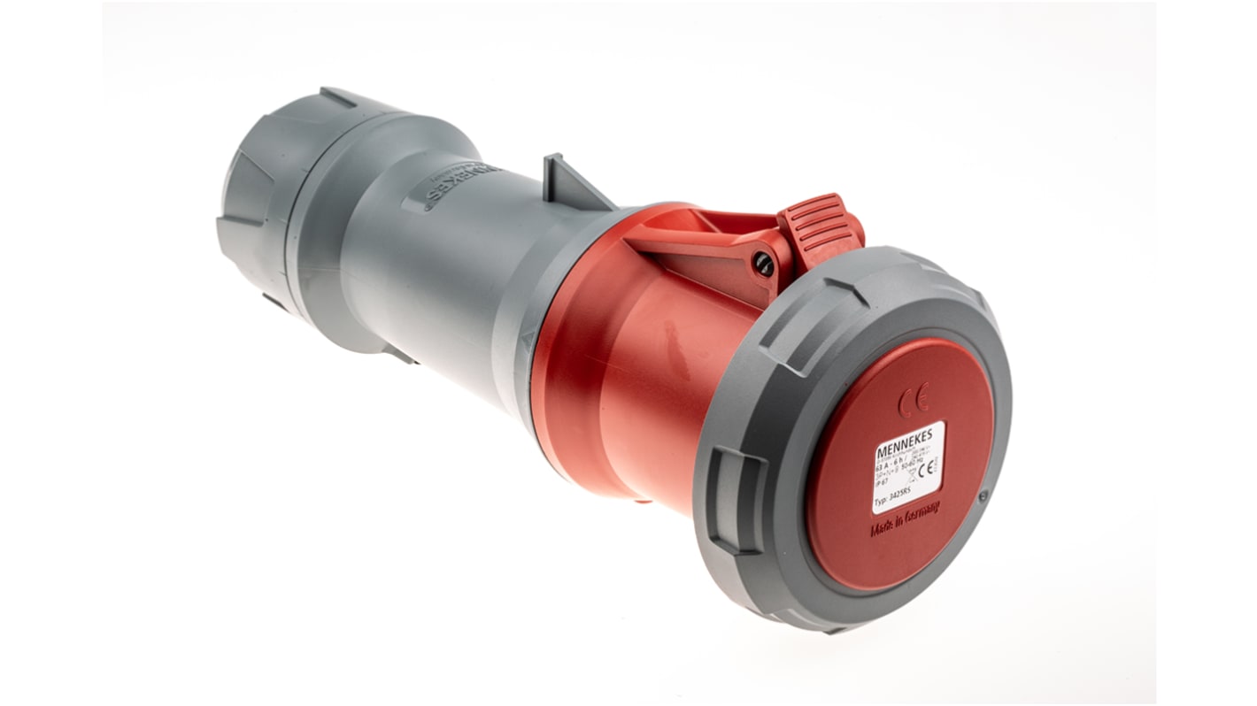 3425 MENNEKES PowerTOP Plus IP67 Red Cable Mount 3P N E Industrial Power Socket Rated At 63A 400 V RS