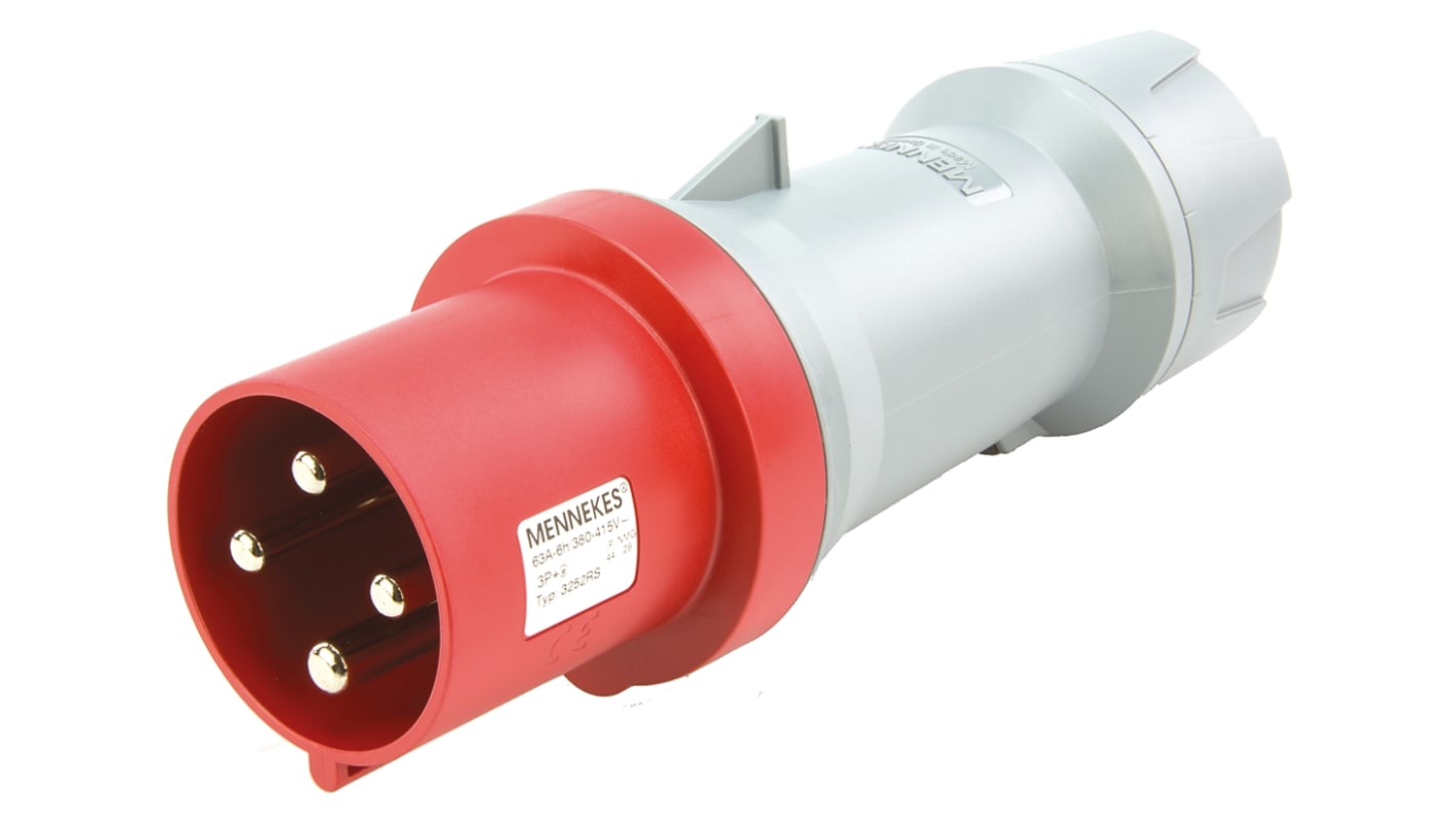 MENNEKES, PowerTOP IP44 Red Cable Mount 3P + E Industrial Power Plug, Rated At 63A, 400 V