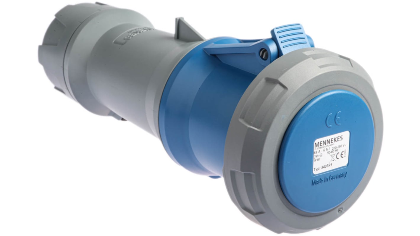 MENNEKES, PowerTOP IP67 Blue Cable Mount 2P + E Industrial Power Socket, Rated At 63A, 230 V
