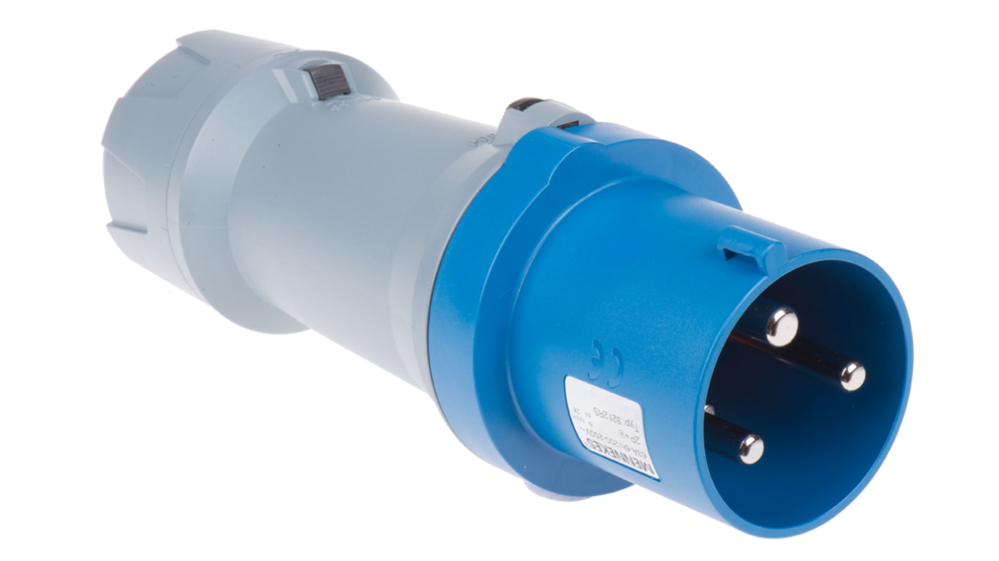 MENNEKES, PowerTOP IP44 Blue Cable Mount 2P + E Industrial Power Plug, Rated At 63A, 230 V
