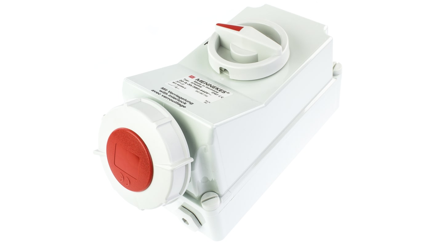 MENNEKES Switchable IP67 Industrial Interlock Socket 3P+E, Earthing Position 3h, 32A, 415 V