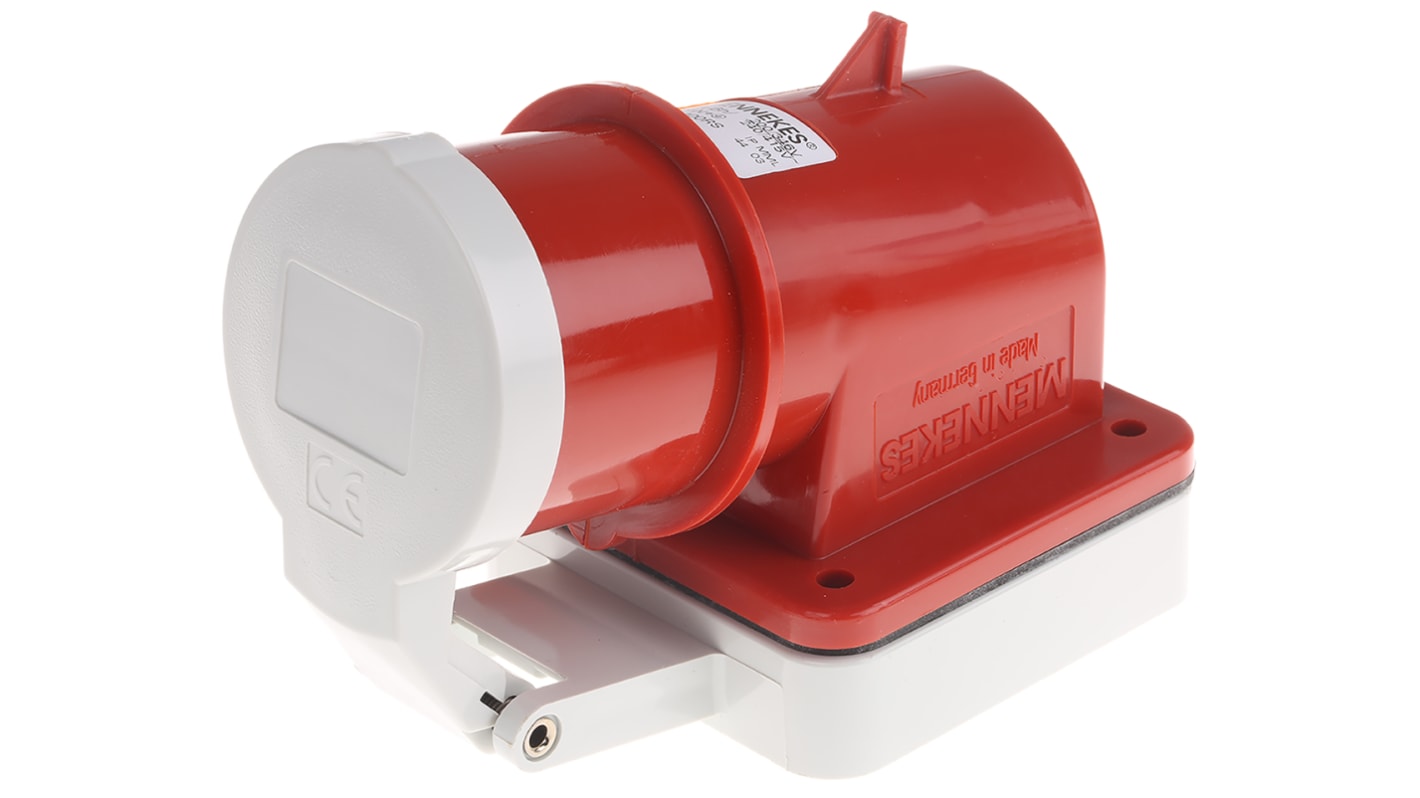 MENNEKES IP44 Red Panel Mount 3P + N + E Right Angle Industrial Power Plug, Rated At 16A, 400 V