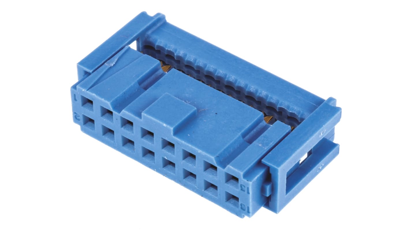 TE Connectivity IDC连接器, 母座, 16p, 2.54mm间距, 2排, 电缆安装, IDC端接, 直角, AMP-LATCH 622系列