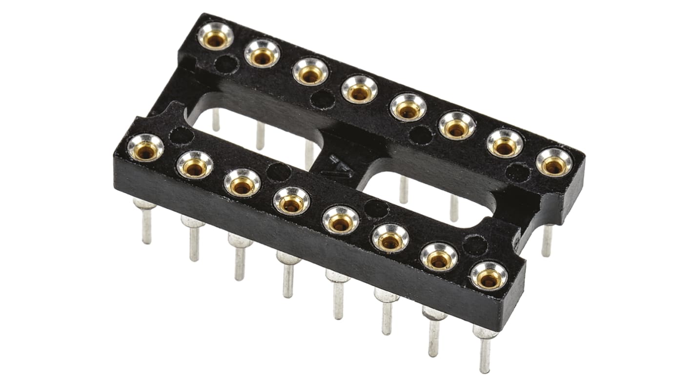 TE Connectivity 2.54mm Pitch Vertical 16 Way, Through Hole Stamped Pin Open Frame IC Dip Socket, 3A