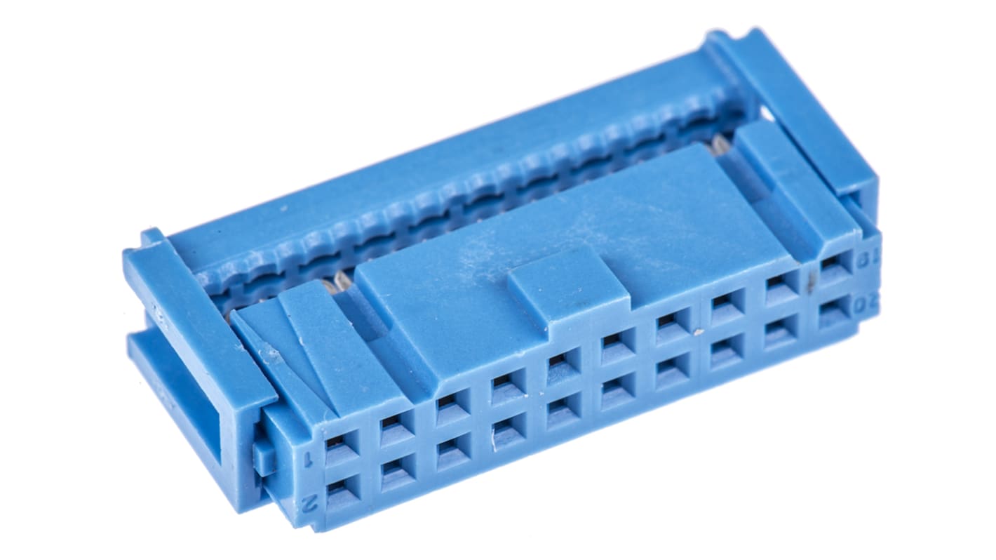 TE Connectivity IDC连接器, 母座, 20p, 2.54mm间距, 2排, 电缆安装, IDC端接, 直角, AMP-LATCH 622系列